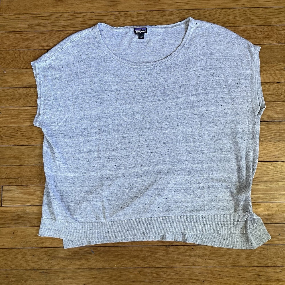 Patagonia 100% Linen Women Large Short Sleeve Boxy Tee Shirt Lightweight Basic